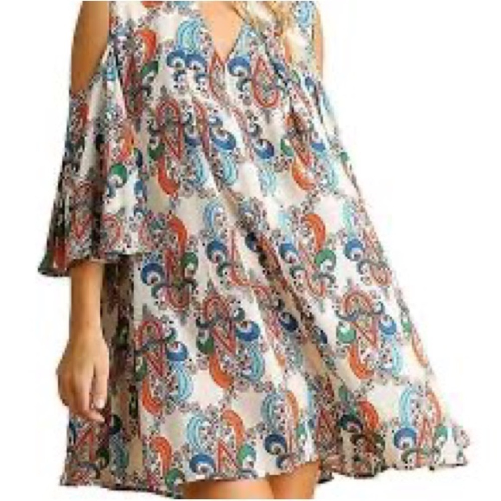 UMGEE Tunic Dress Cold Shoulder Keyhole V Neck Prairie Boho Festival Size Small